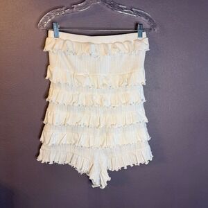 Out From Under Urban Outfitters White Tiered Ruffle Coquette Romper Sz M